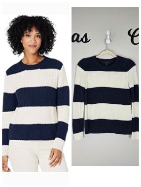 J CREW Cotton-Cashmere Fisherman Crewneck Sweater in Striped Size XXS